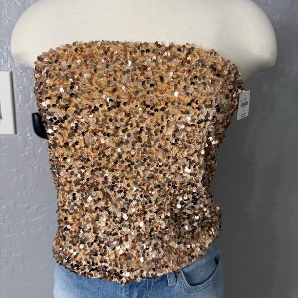 By Anthropologie Sequin Tube Top, Yellow, M - Picture 1 of 7